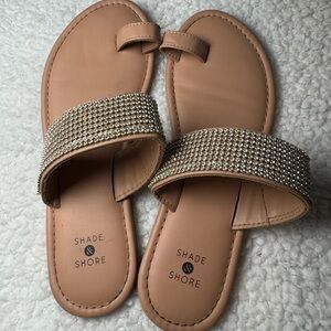 Shade & Shore Beige Sandals with Silver Embellishments